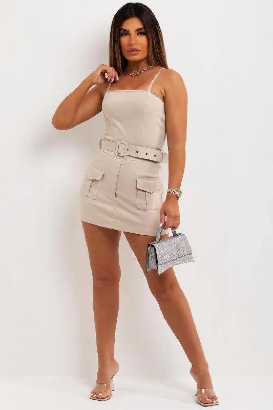 Cargo Playsuit With Belt Beige Jumpsuit with belt, Slim fit, Comfortable, Elegant