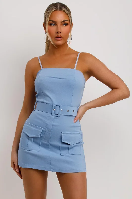 Cargo Playsuit With Belt Blue Tailored jumpsuit, Sleek, Professional, Business casual