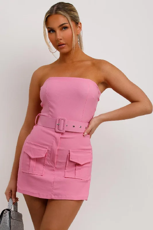 Cargo Playsuit With Belt Pink Sleeveless jumpsuit, High waist, Trendy, Fashionable