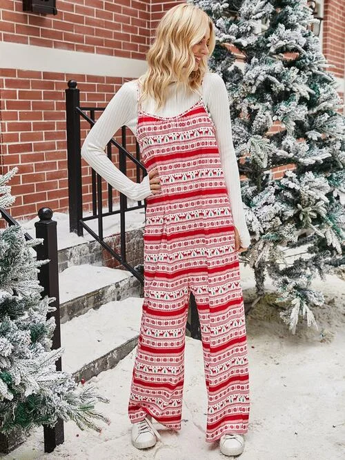 Christmas Color Contrast Wide-Legged Jumpsuit Utility jumpsuit, Casual, Functional, Trendy