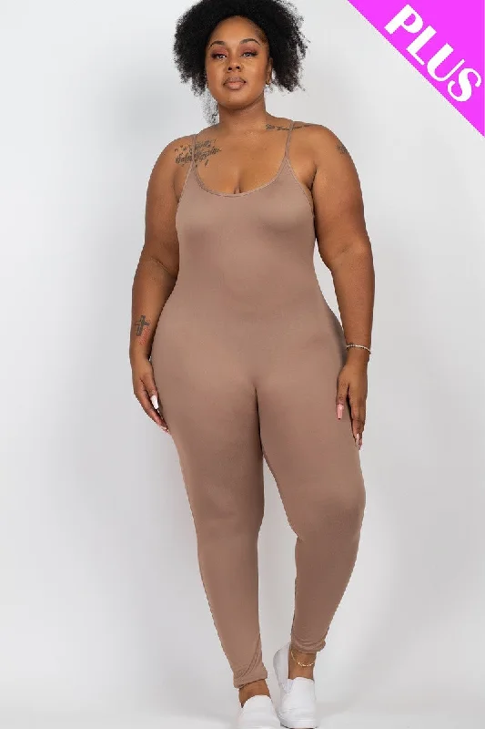 Plus Size Solid Bodycon Cami Jumpsuit Wrap jumpsuit, Elegant, Comfortable, Fashionable