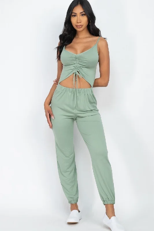 Front Ruched With Adjustable String Cami Casual/summer Jumpsuit Short jumpsuit, Casual wear, Comfortable, Trendy