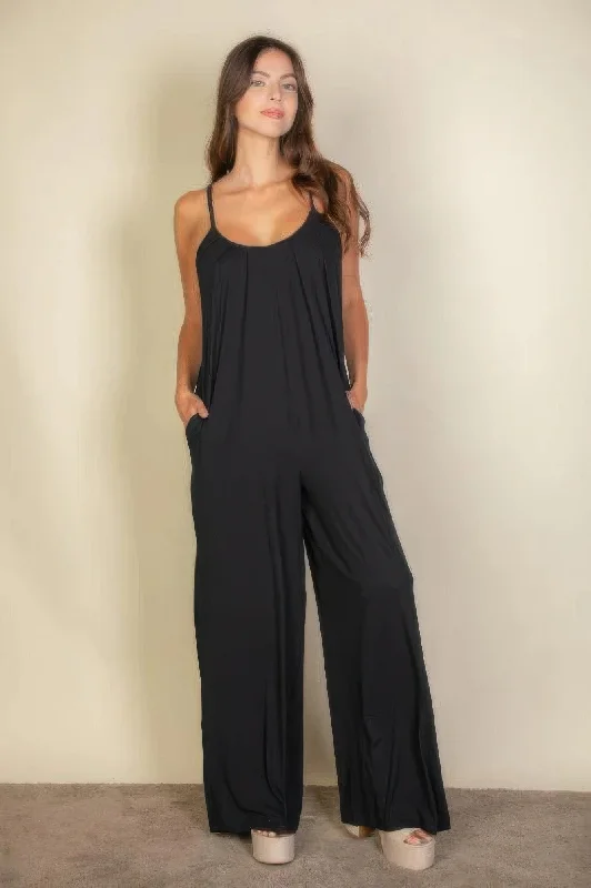 Spaghetti Strap Solid Wide Jumpsuit Utility style jumpsuit, Pockets, Casual, Trendy