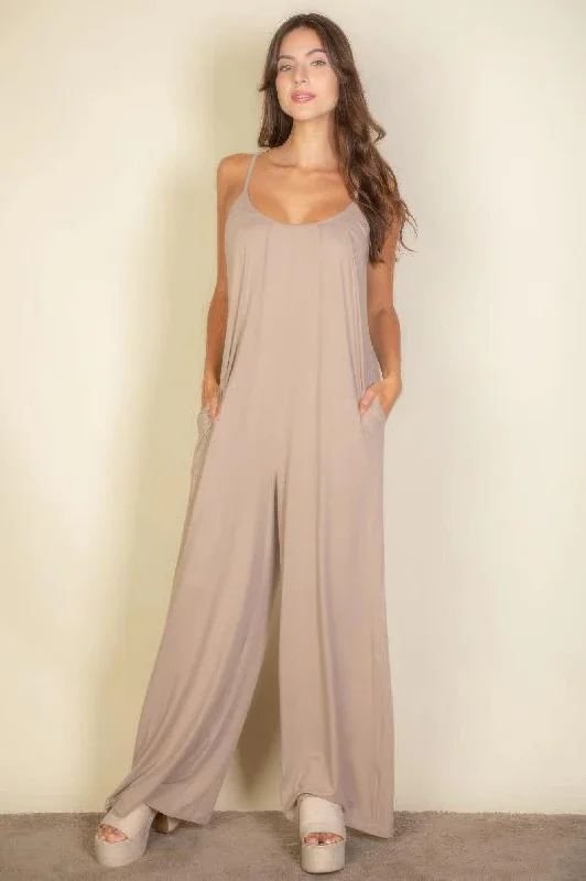 Spaghetti Strap Solid Wide Jumpsuit Jumpsuit with knot, Elegant, Chic, Comfortable
