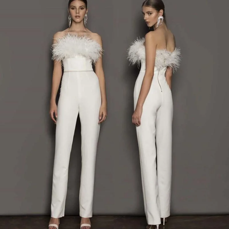 Feathered Wedding Jumpsuit Button-front jumpsuit, Classic, Casual, Comfortable