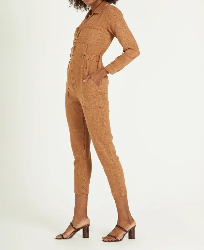 FERGIE JUMPSUIT IN DARK TAN Buttoned jumpsuit, Casual, Comfortable, Trendy