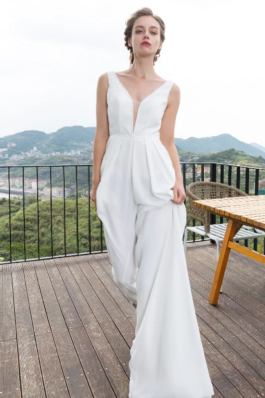 Floor Length Chiffon Wedding Jumpsuit CW2353 Pleated satin jumpsuit, Glamorous, Chic, Elegant