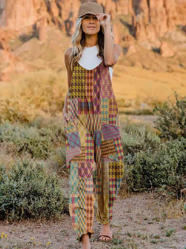 Printed V-Neck Sleeveless Jumpsuit Animal print jumpsuit, Bold pattern, Fashion statement, Unique