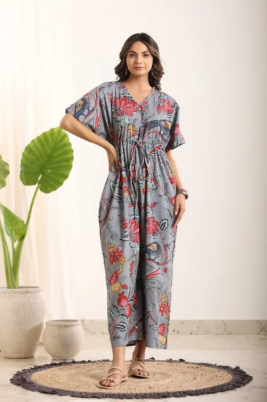 Grey & Red Printed Basic Jumpsuit Wide leg floral jumpsuit, Feminine, Stylish, Comfortable
