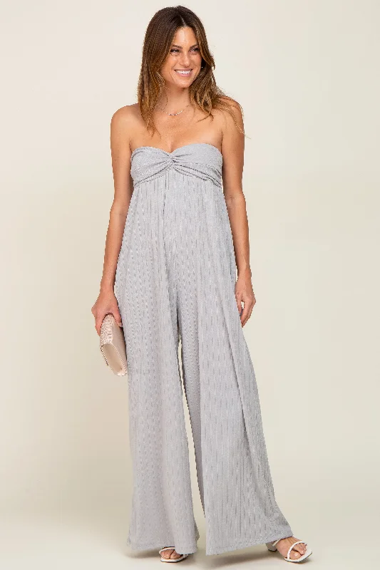 Grey Strapless Front Twist Jumpsuit Lightweight jumpsuit, Comfortable, Relaxed, Fashionable