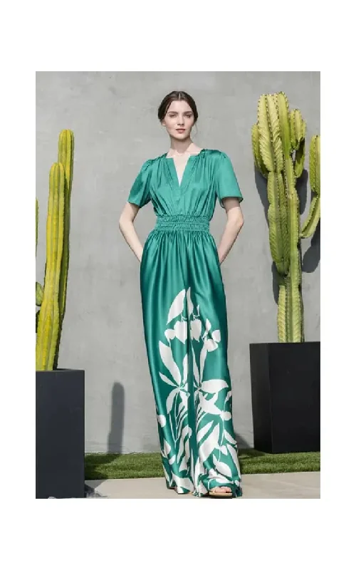 INA Fashion- V-Neck Leaf Print Jumpsuit Lace-up jumpsuit, Trendy, Sexy, Fashionable