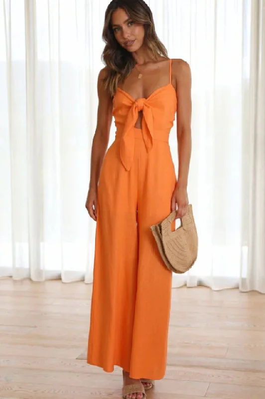Knot Front Wide Leg Cami Jumpsuit Loose jumpsuit, Comfortable, Casual, Trendy