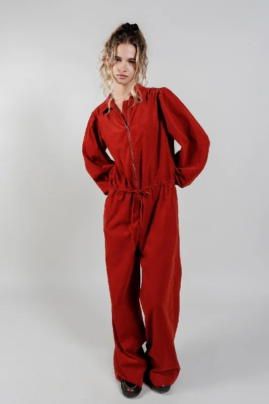 Amrita Organic Cotton Corduroy Jumpsuit Terracotta Zipper jumpsuit, Trendy, Comfortable, Fashionable