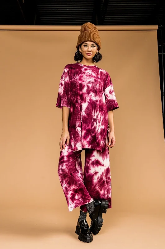 LALA ORIGINAL: Lex Ribbed Playsuit in Cabernet Tie Dye One-piece jumpsuit, Comfortable, Trendy, Workwear