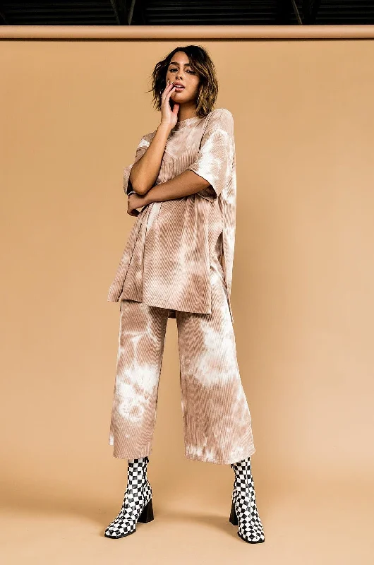 Lex Ribbed Playsuit in Iced Latte Tie Dye Floral pattern jumpsuit, Feminine, Elegant, Stylish
