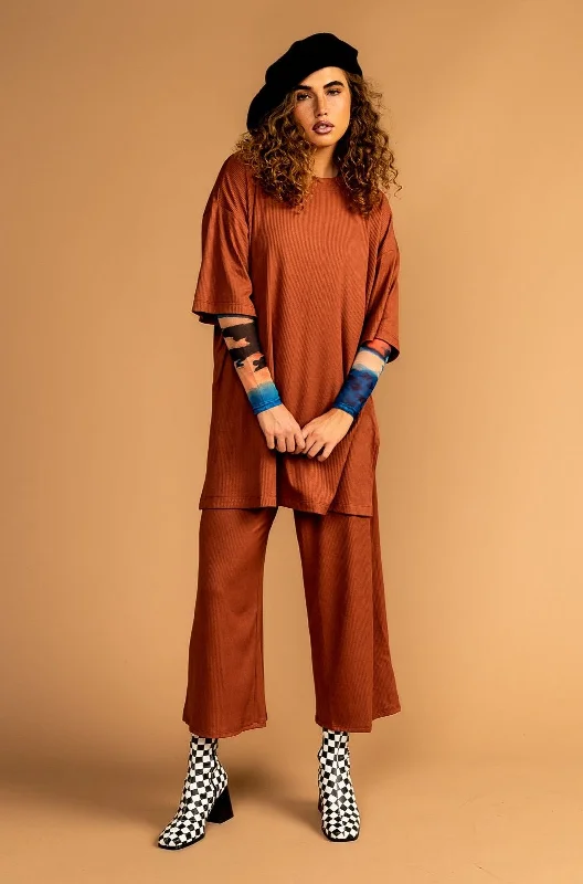 Lex Ribbed Playsuit in Toasted Nutmeg Boat neck jumpsuit, Simple style, Elegant, Chic