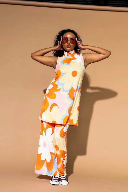 Gigi Sleeveless Ribbed Playsuit in Mod Floral Tailored wide leg jumpsuit, Professional, Elegant, Chic