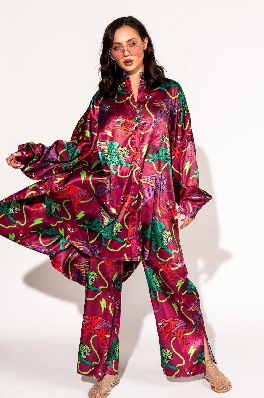 Lala Satin Playsuit in Wild Whimsy Long sleeve black jumpsuit, Formal wear, Sleek, Elegant