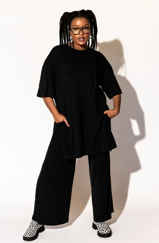 Leveled Up Ribbed Playsuit in Black Sleeveless wide-leg jumpsuit, Comfortable, Relaxed, Summer wear