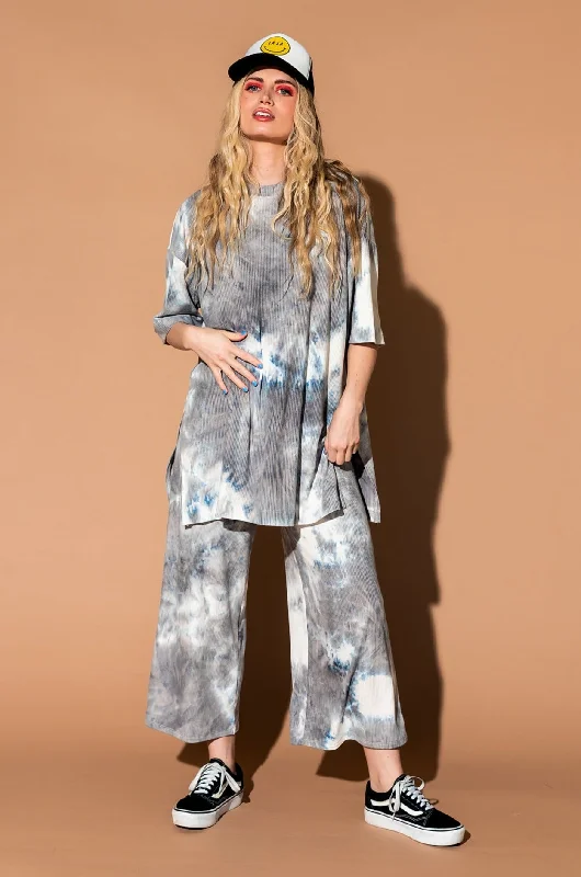 Lex Ribbed Playsuit in Cloudy Tie Dye Velvet jumpsuit, Luxe fabric, Nightwear, Glamorous