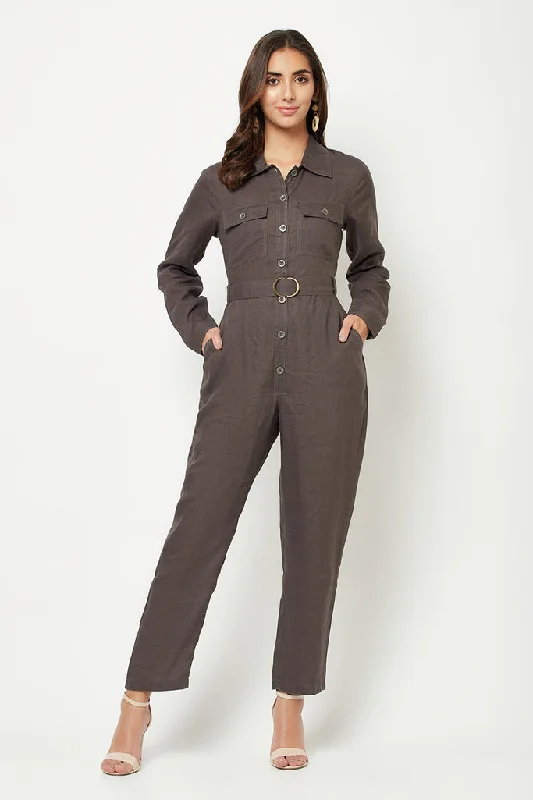 Linen Shirt-Style Jumpsuit Boho jumpsuit, Relaxed fit, Trendy, Stylish