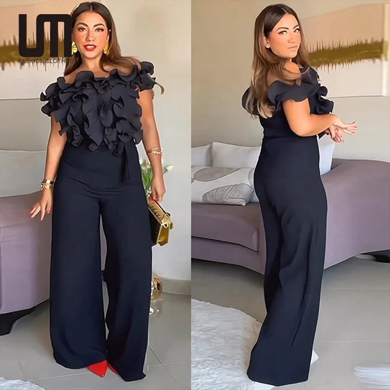 Liu Ming Vintage Fashion 2024 New Arrivals Women Casual Off Shoulder Lady Wide Leg Pants Jumpsuit Faux leather jumpsuit, Trendy, Fashionable, Street style
