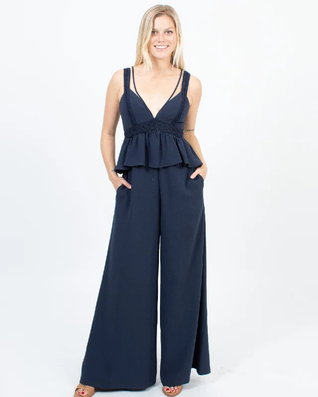 Navy Wide Leg Jumpsuit Lace jumpsuit, Elegant, Feminine, Trendy