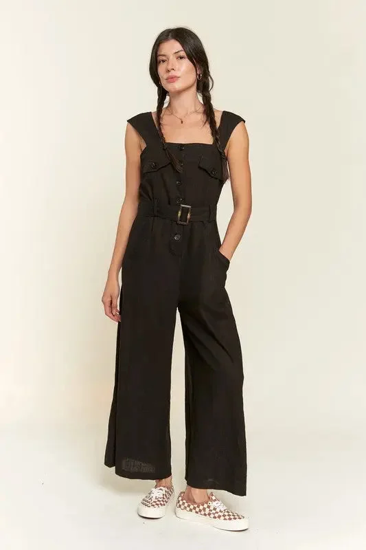 Plus Sleeveless Square Neck Button Ankle Jumpsuit Crossover jumpsuit, Elegant, Chic, Comfortable