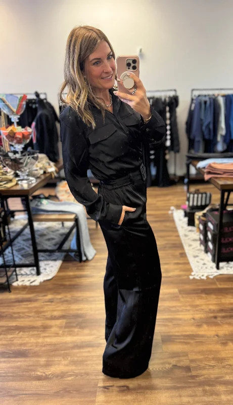 Satin Belted Button Down Jumpsuit Casual denim jumpsuit, Comfortable, Street style, Trendy