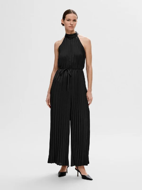Selected Femme Zenia Plisse Pleated  Jumpsuit - Black Camo jumpsuit, Bold pattern, Trendy, Casual