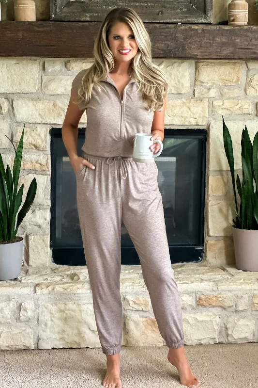 Shana Drawstring Waist Jumpsuit : Mocha Summer beach jumpsuit, Comfortable, Casual, Trendy