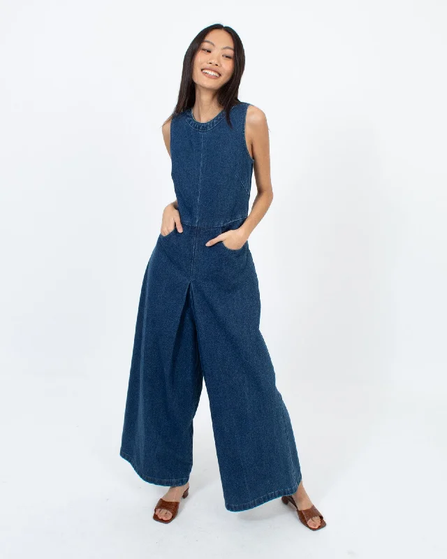 Sleeveless Denim Jumpsuit Wide-leg jumpsuit, Bohemian style, Relaxed fit, Trendy