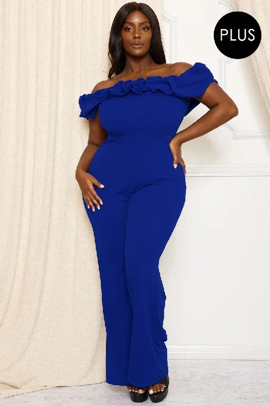 Ruffle Shoulder Shoulder Plus Size Jumpsuit Elegant wide leg jumpsuit, Chic, Casual, Comfortable