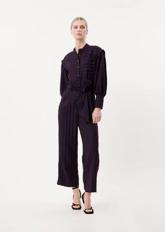Tania Woven Jumpsuit Eggplant Ruffle hem jumpsuit, Feminine, Trendy, Casual