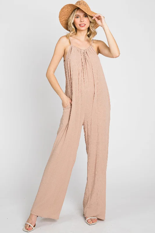 Taupe Halter Neck Jumpsuit Elegant black jumpsuit, Formal wear, Stylish, Chic