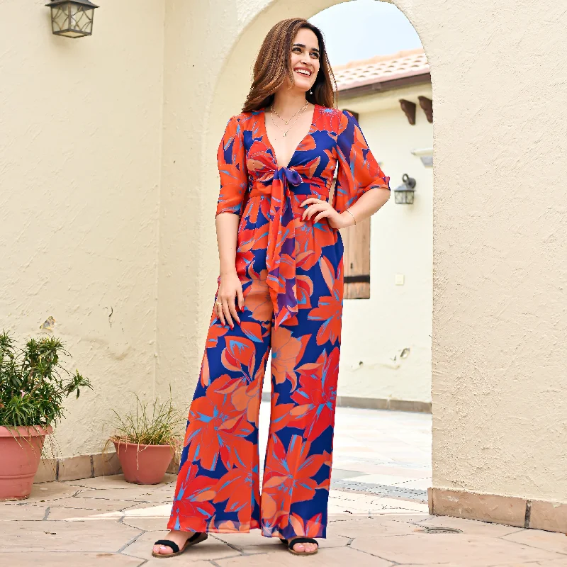 Tropicana Knotted Jumpsuit Sleeveless wide leg jumpsuit, Summer fashion, Stylish, Comfortable