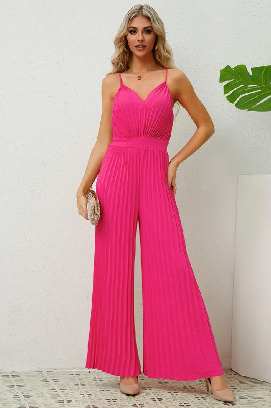 V Neck Pleated Jumpsuit Wide-leg jumpsuit, Loose fit, Chic, Comfortable