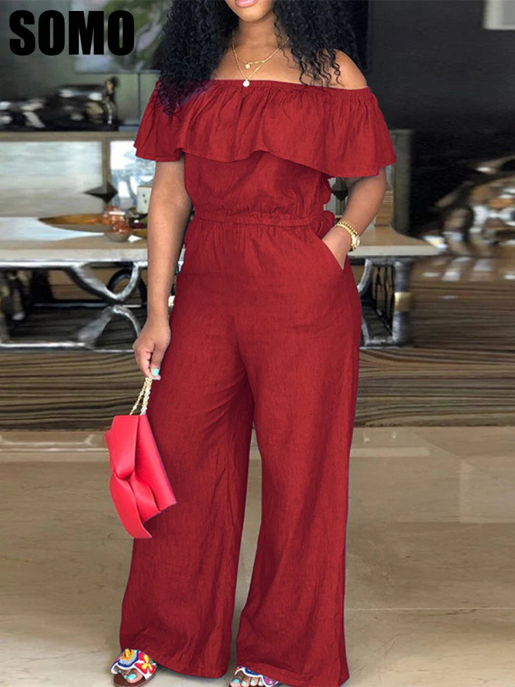 Women's Fashion Designer Ruffled Off Shoulders Jumpsuits (Plus Size) Green jumpsuit, Unique color, Stylish, Casual